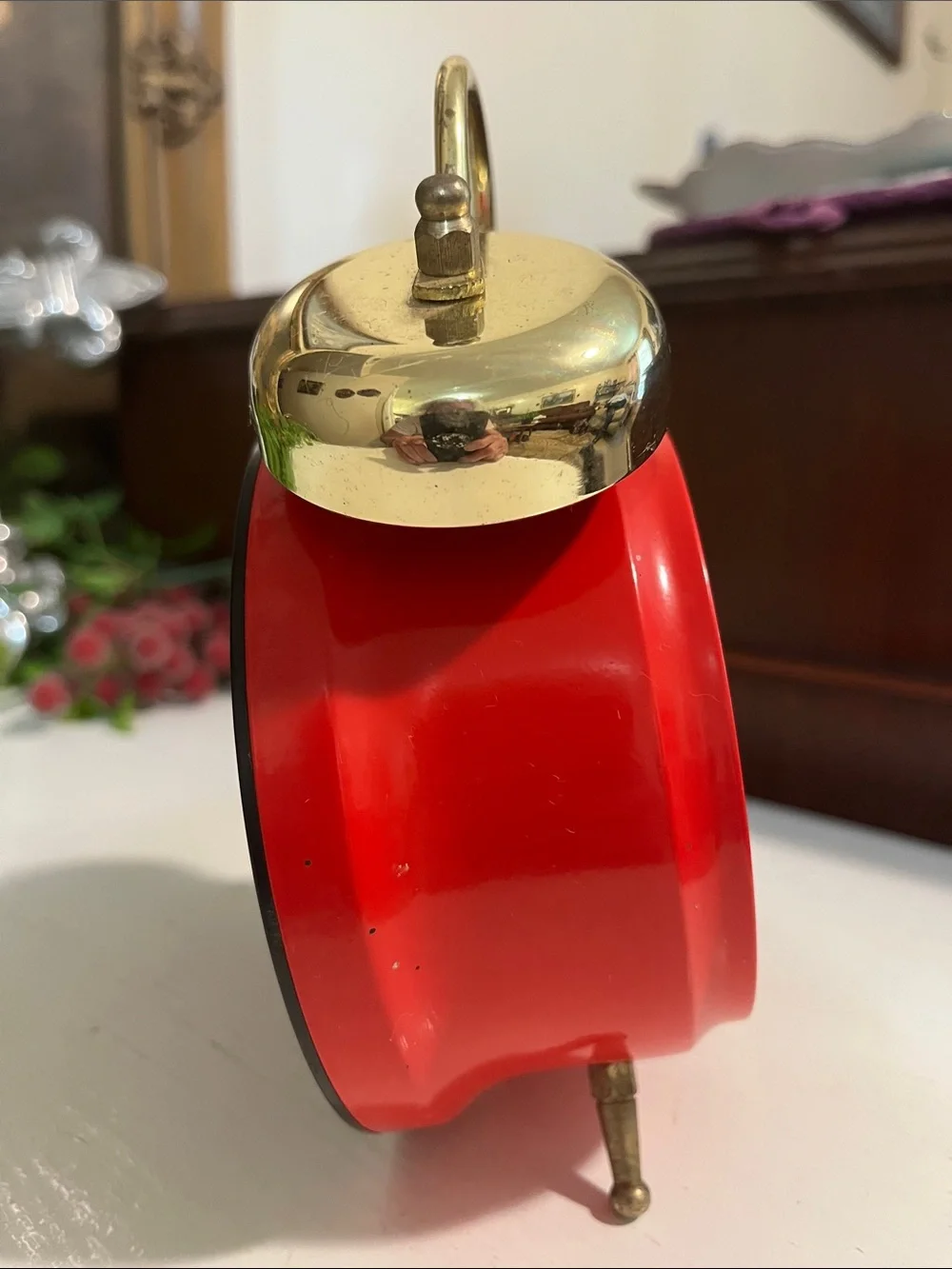 DISNEY Alarm Clock - Red & Brass - Tigger, Piglet, Pooh, Eeyore - Quartz - Bells